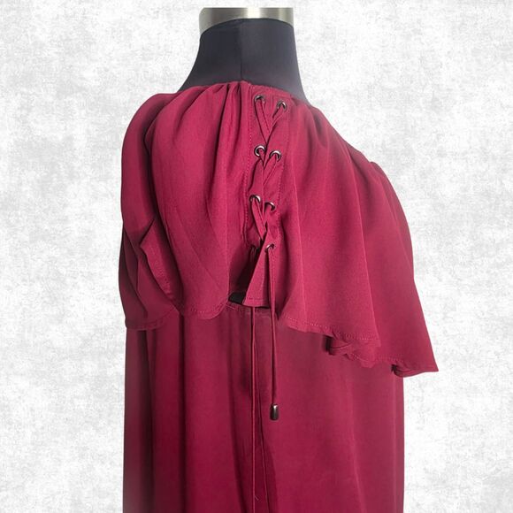 Torrid Off Shoulder Burgundy Ruffle Top Plus Size 2X Lace-Up Boho Goth Romance - Picture 8 of 8